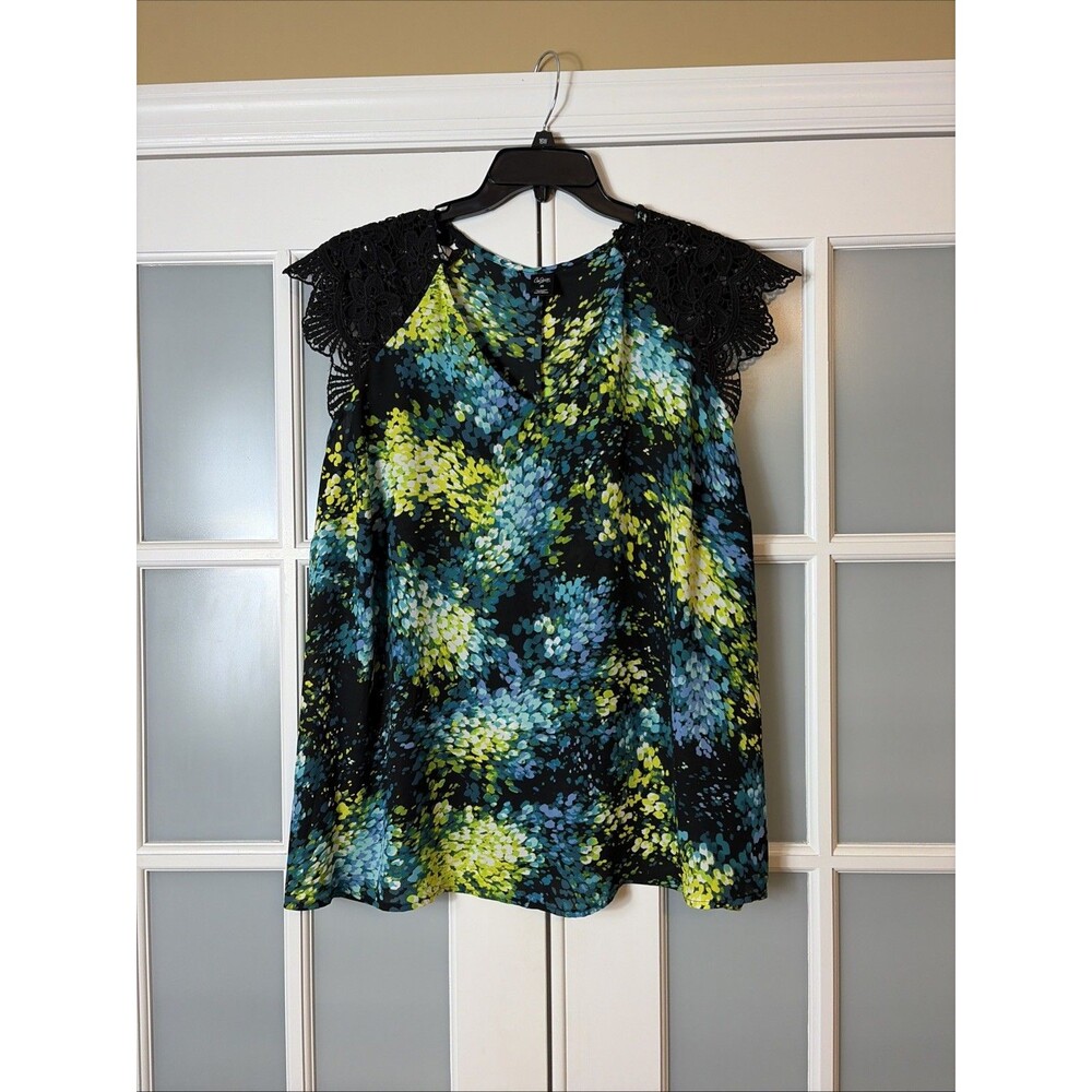 ✨City Streets Women's Multi-Colored V-Neck Pullover Short Sleeve Blouse size 1X✨